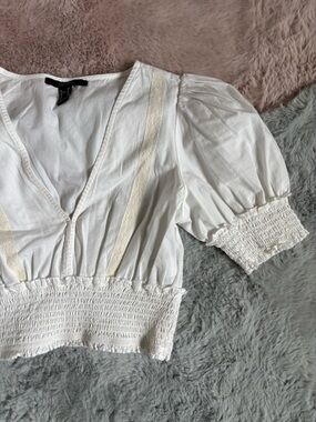 F21 white short poofy sleeve top